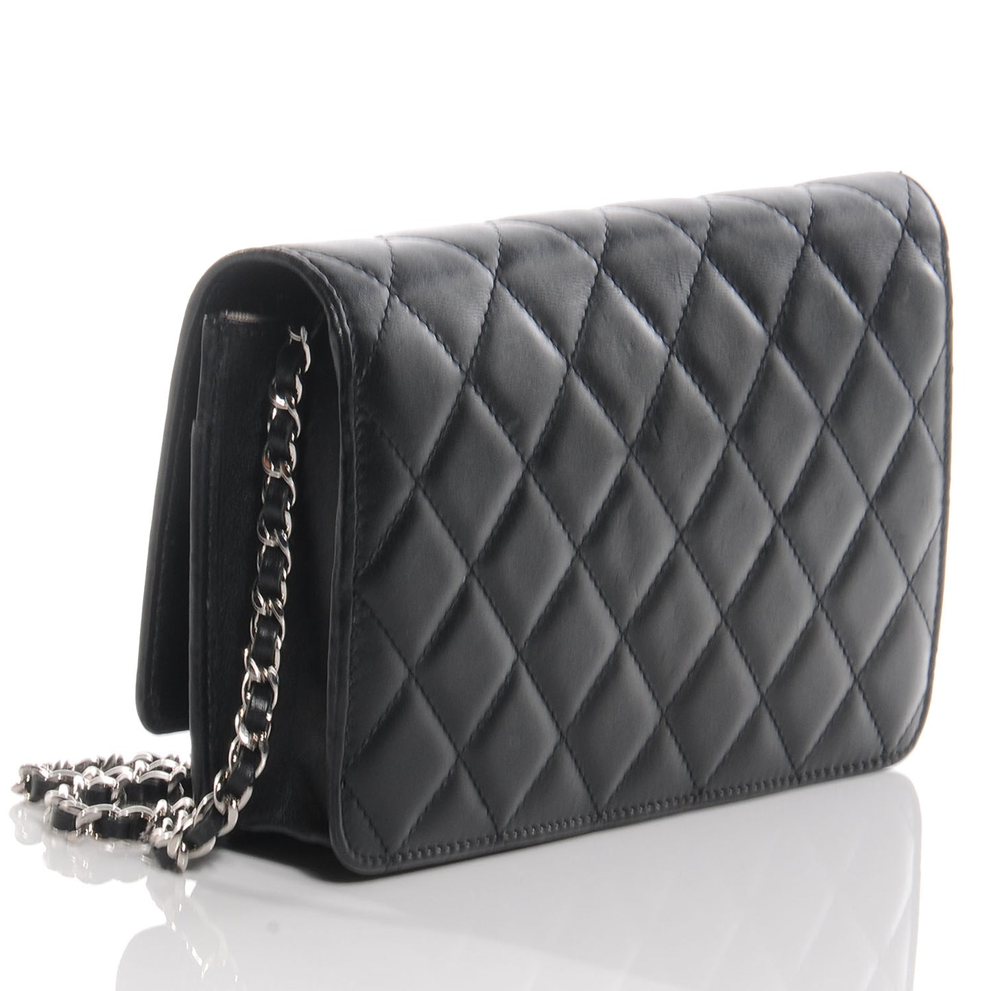 Calfskin Quilted Cambon Wallet On Chain WOC Black