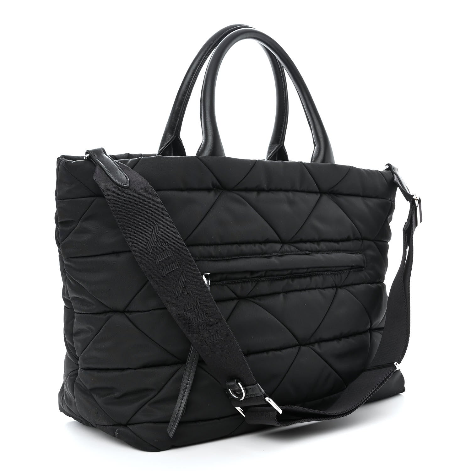 Prada Re-Nylon Nappa Triangle Quilted Padded Medium Double Handled Zip Tote Black 3 of 12