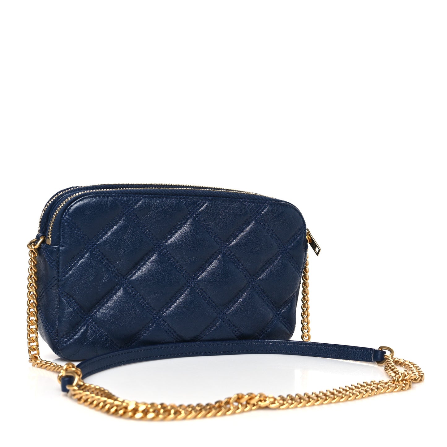 Grained Lambskin Quilted Mini Becky Double Zip Bag Blue Charron