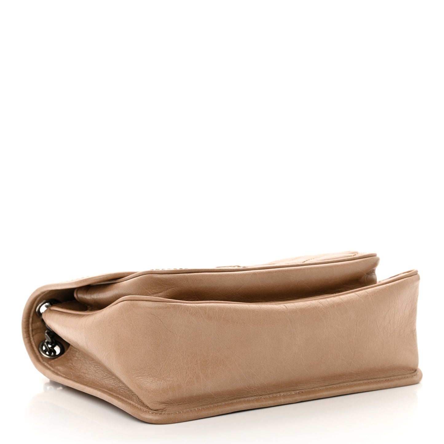 Crinkled Calfskin Matelasse Monogram Medium Niki Chain Satchel Light Taupe