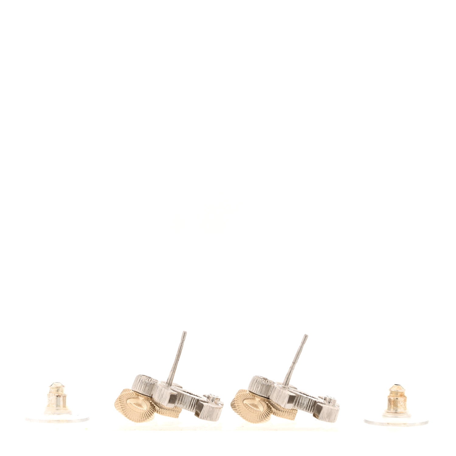 Chanel Crystal CC Bow Earrings Silver Gold 3 of 6
