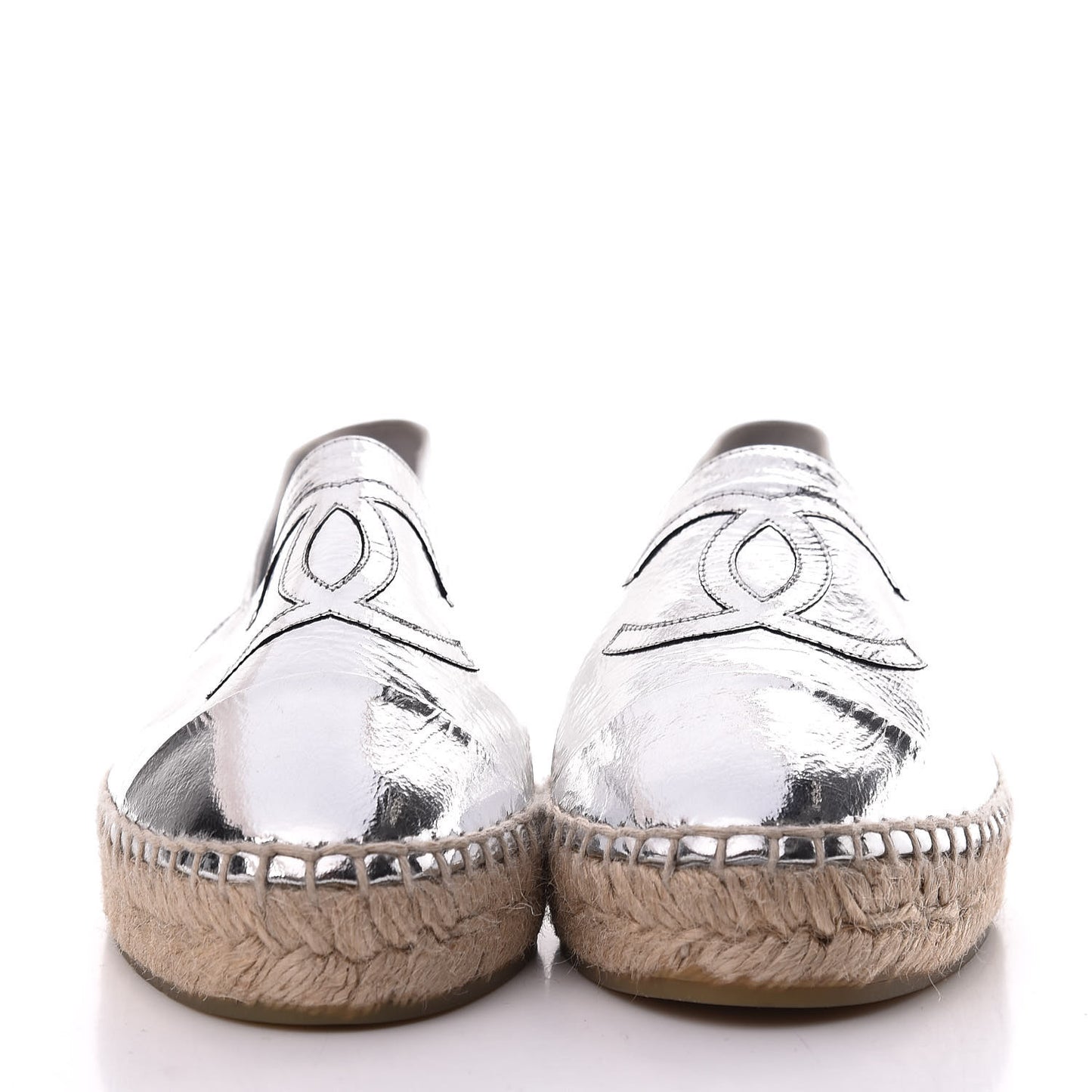 Laminated Goatskin CC Espadrilles 38 Silver
