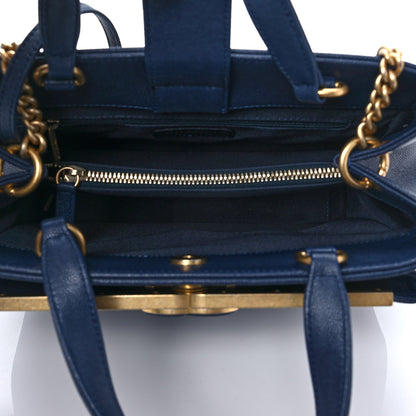 Chanel Grained Calfskin Stitched Small Lady Coco Top Handle Tote Navy 4 of 7