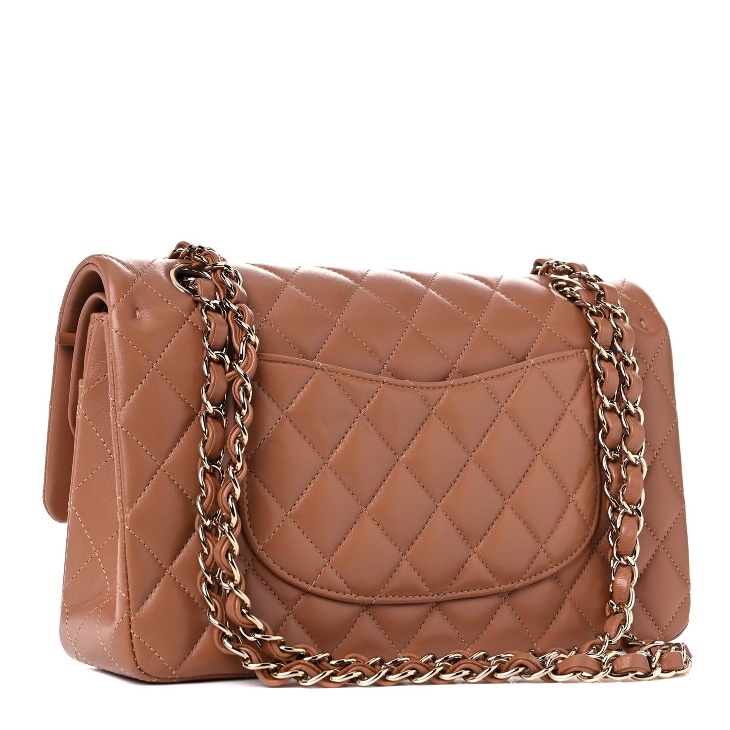 Lambskin Quilted Medium Double Flap Brown