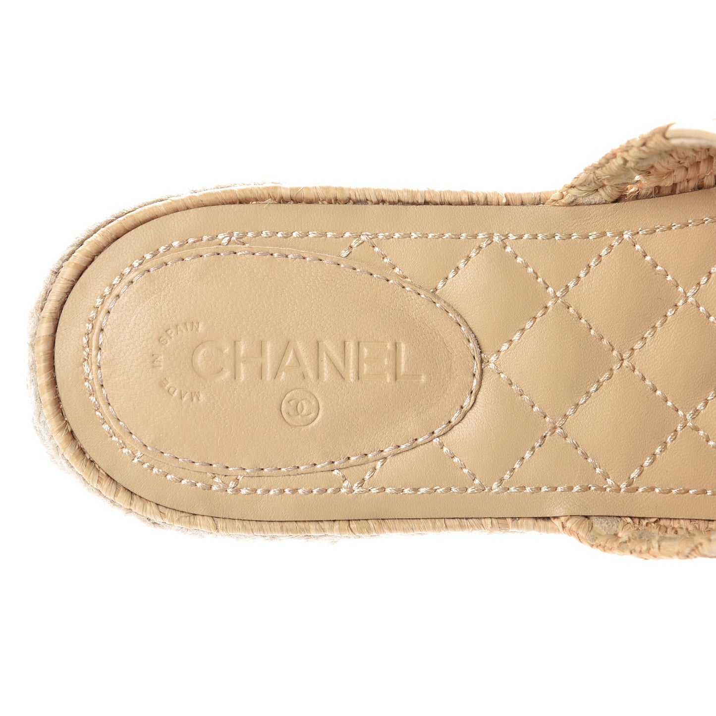 Lambskin Grosgrain CC Espadrille Mules 40 Beige Black