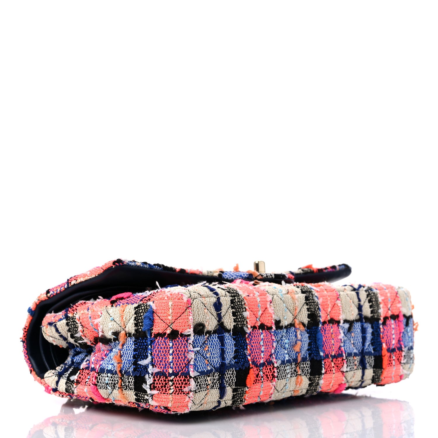 Chanel Tweed Quilted Medium Double Flap Blue Orange Yellow 4 of 9