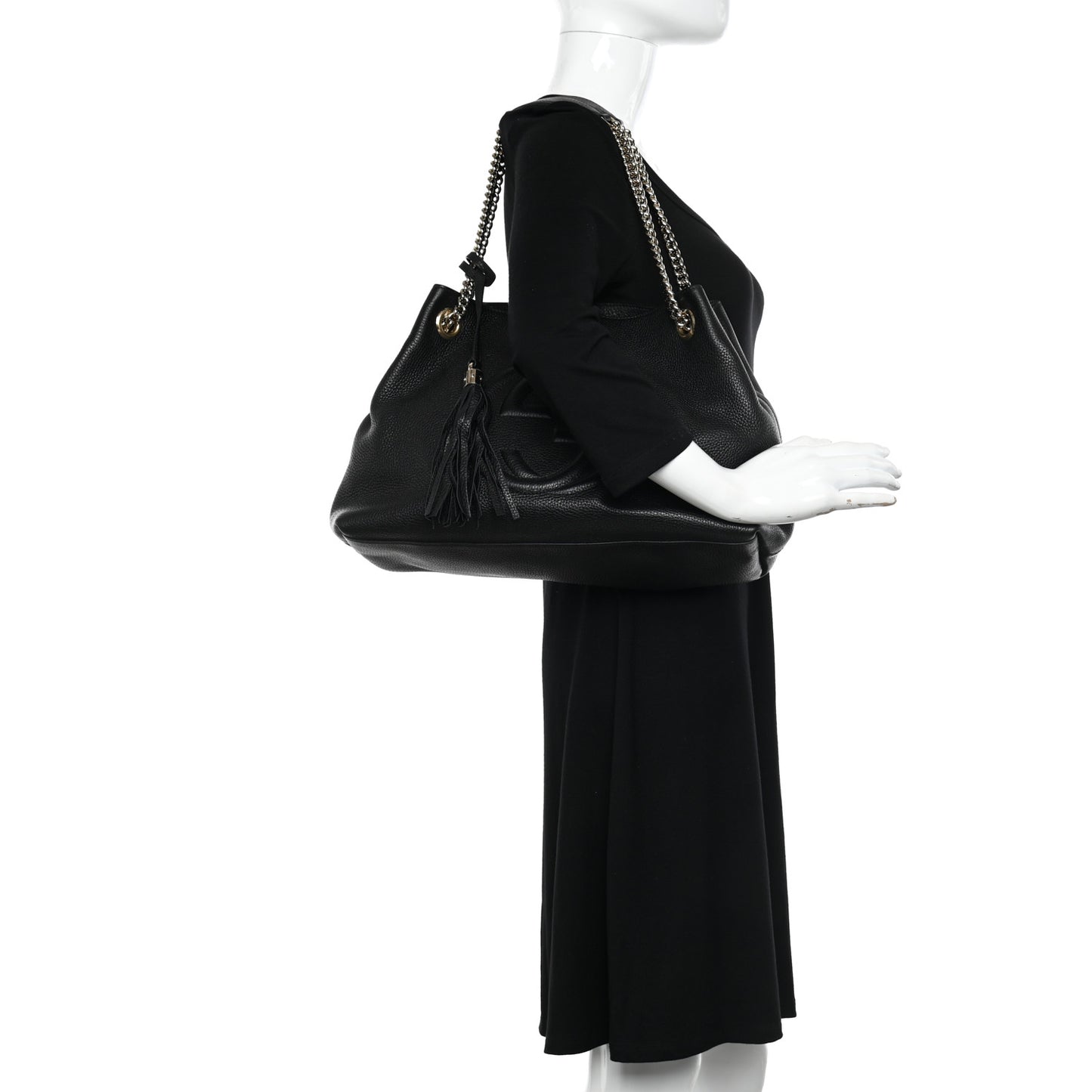 Pebbled Calfskin Medium Soho Chain Shoulder Bag Black