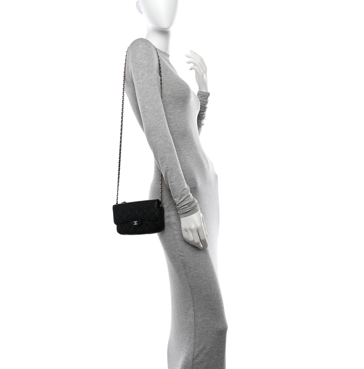 Caviar Quilted Flap Phone Holder With Chain Black