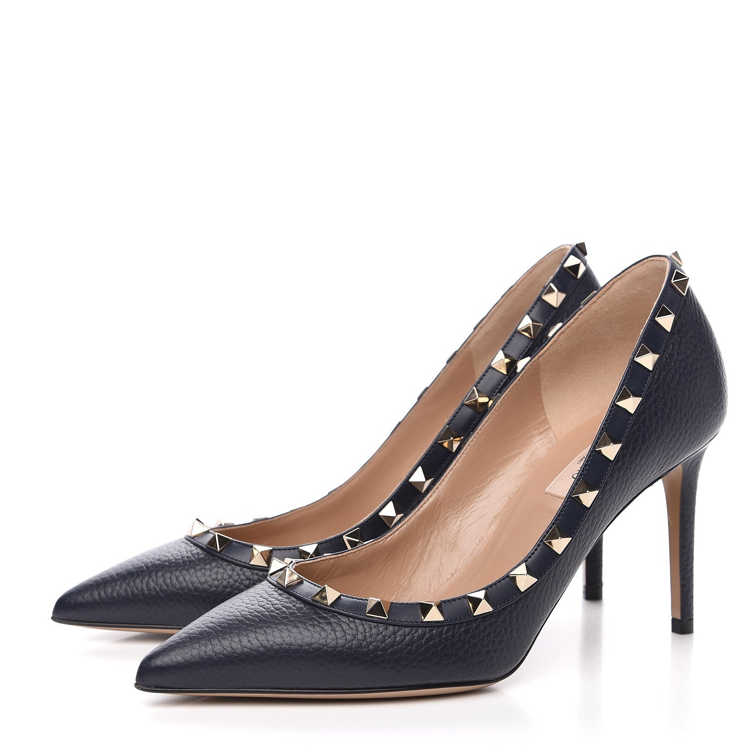 Valentino Garavani Pebbled Calfskin Rockstud 85mm Pumps 38 Marine 3 of 9