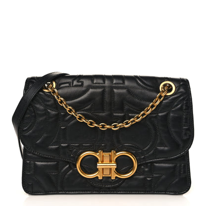 Salvatore Ferragamo Calfskin Quilted Gancini Flap Bag Black 1 of 11