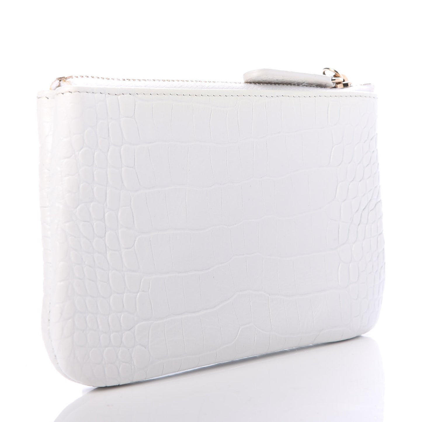 Calfskin Crocodile Embossed Cocodile Cosmetic Case White Gold
