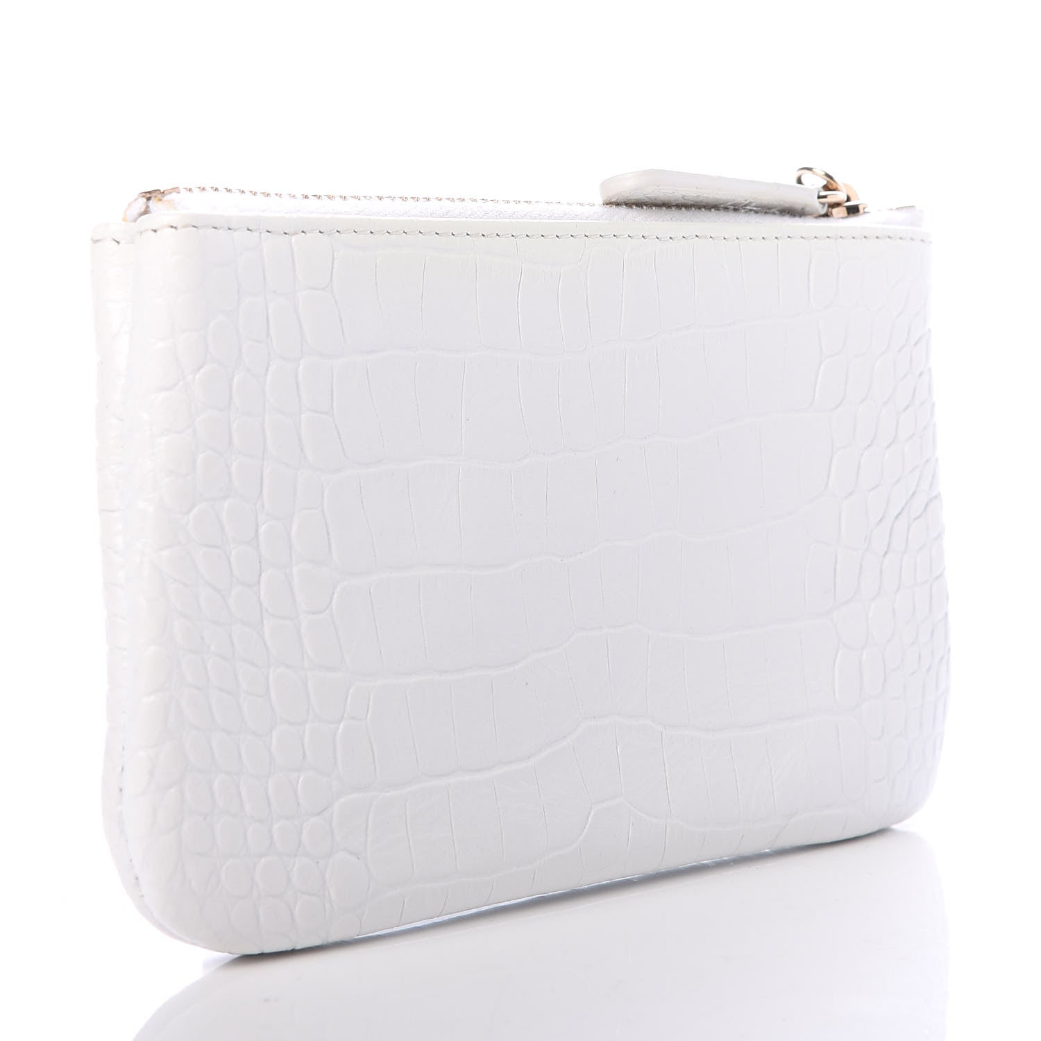 Chanel Calfskin Crocodile Embossed Cocodile Cosmetic Case White Gold 3 of 8