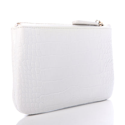 Chanel Calfskin Crocodile Embossed Cocodile Cosmetic Case White Gold 3 of 8