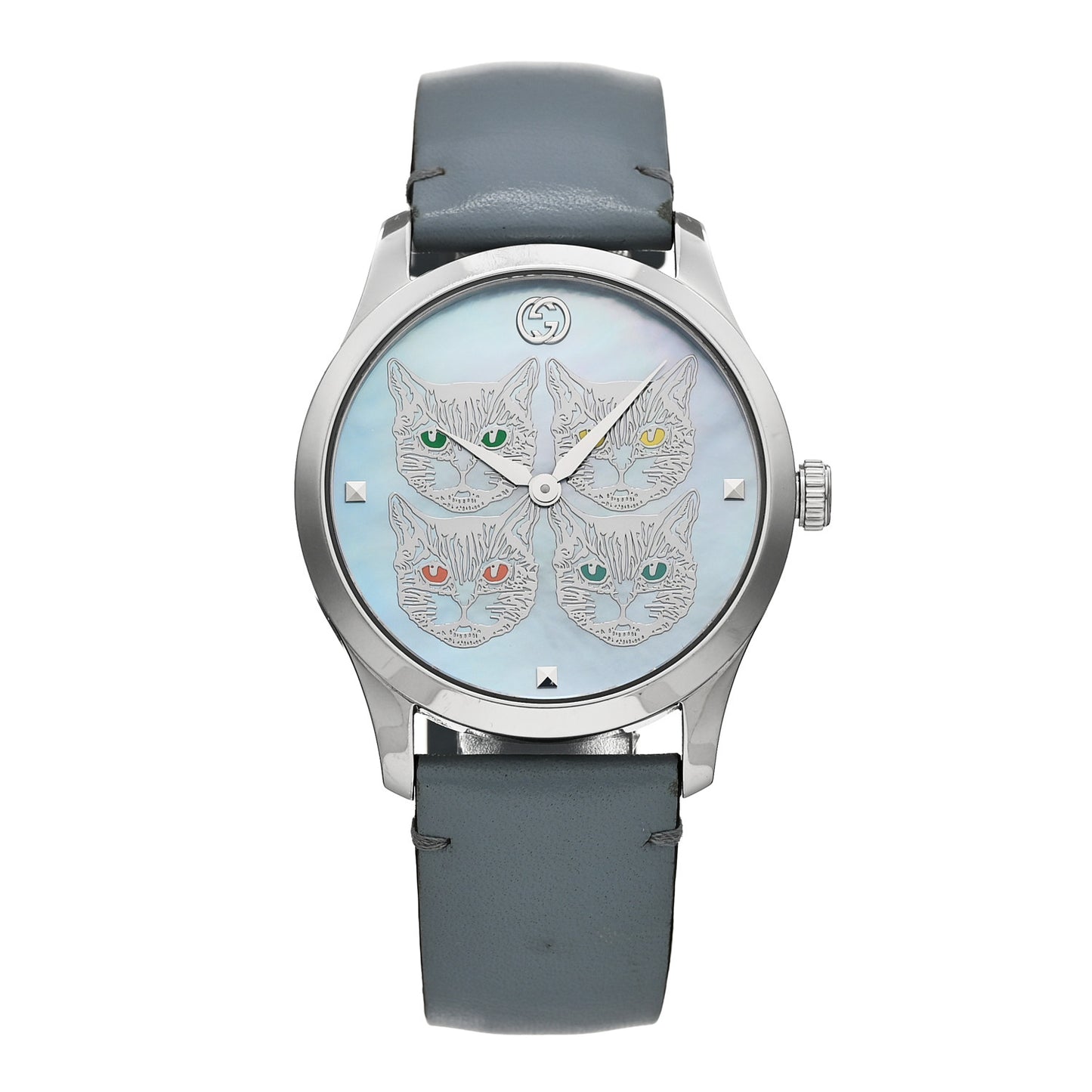 Stainless Steel Calfskin Blue Mother of Pearl 38mm G-Timeless Cat Quartz Watch
