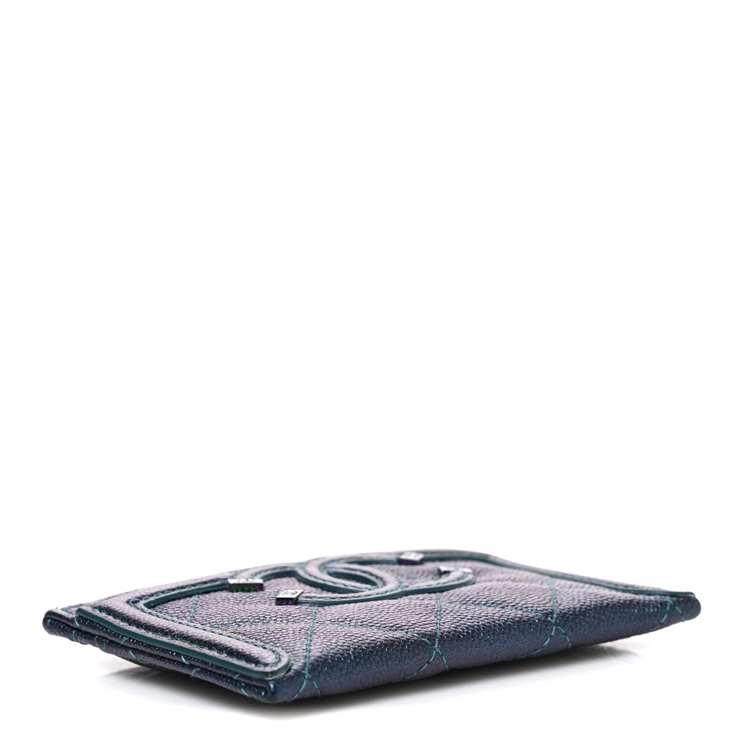 Chanel Iridescent Caviar Quilted Filigree Card Holder Dark Turquoise 4 of 8