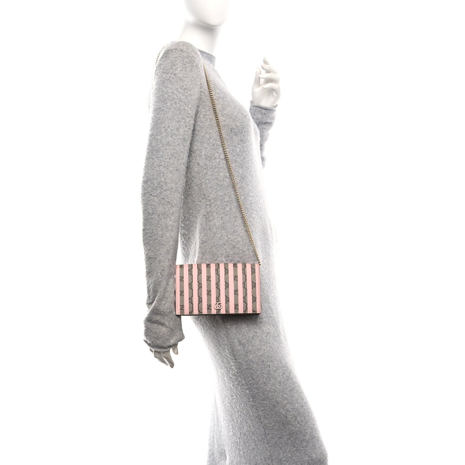 Gucci GG Supreme Monogram Vitello Eclipse Ice Cream Stripes GG Marmont Chain Wallet Beige Ebony Perfect Pink 2 of 9