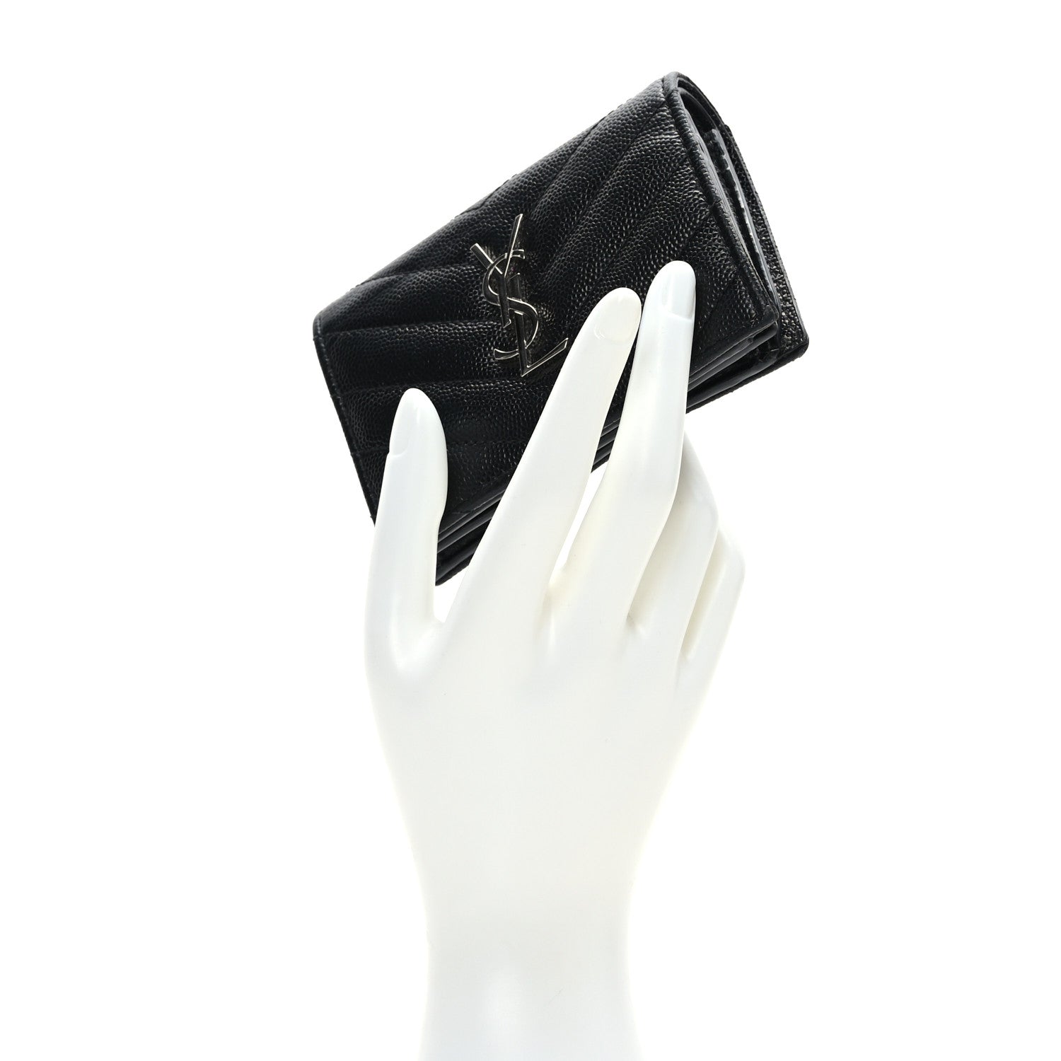 Saint Laurent Grain De Poudre Matelasse Chevron Monogram Card Case Black 2 of 7