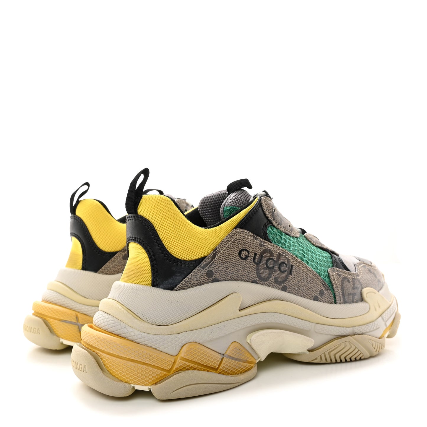 X GUCCI Maxi GG Supreme Monogram Mens Triple S Sneakers 40 Beige Ebony Black Green