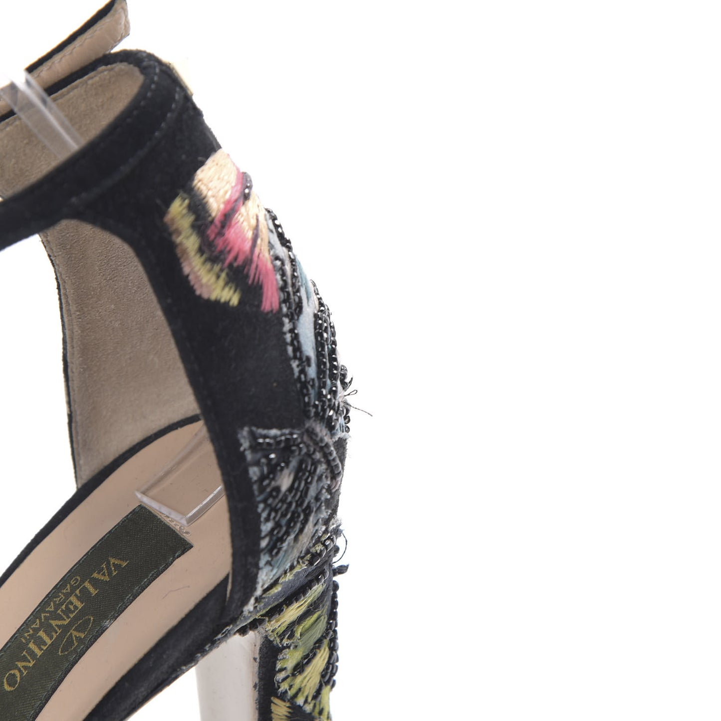 Embroidered Suede Butterfly d'Orsay Ankle Strap Pumps 38 Black