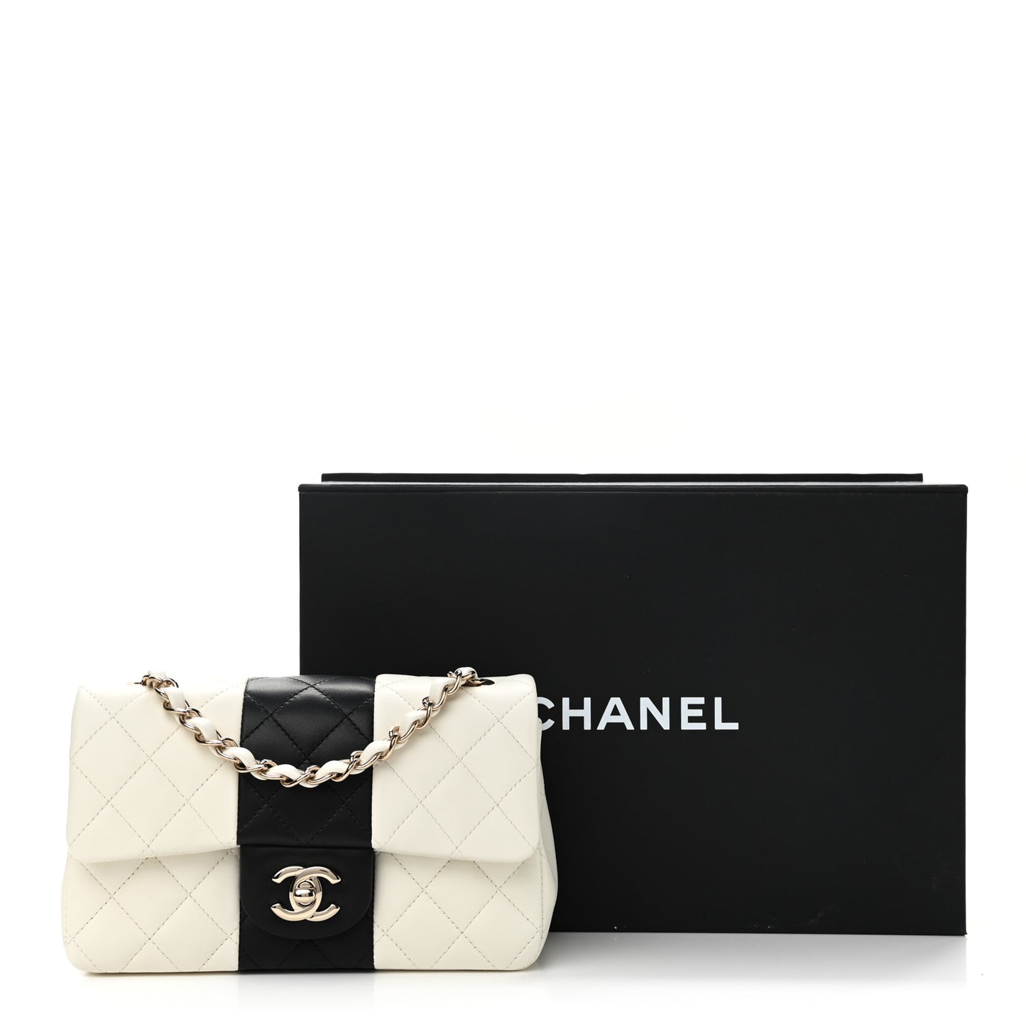 Lambskin Quilted Mini Rectangular Flap White Black
