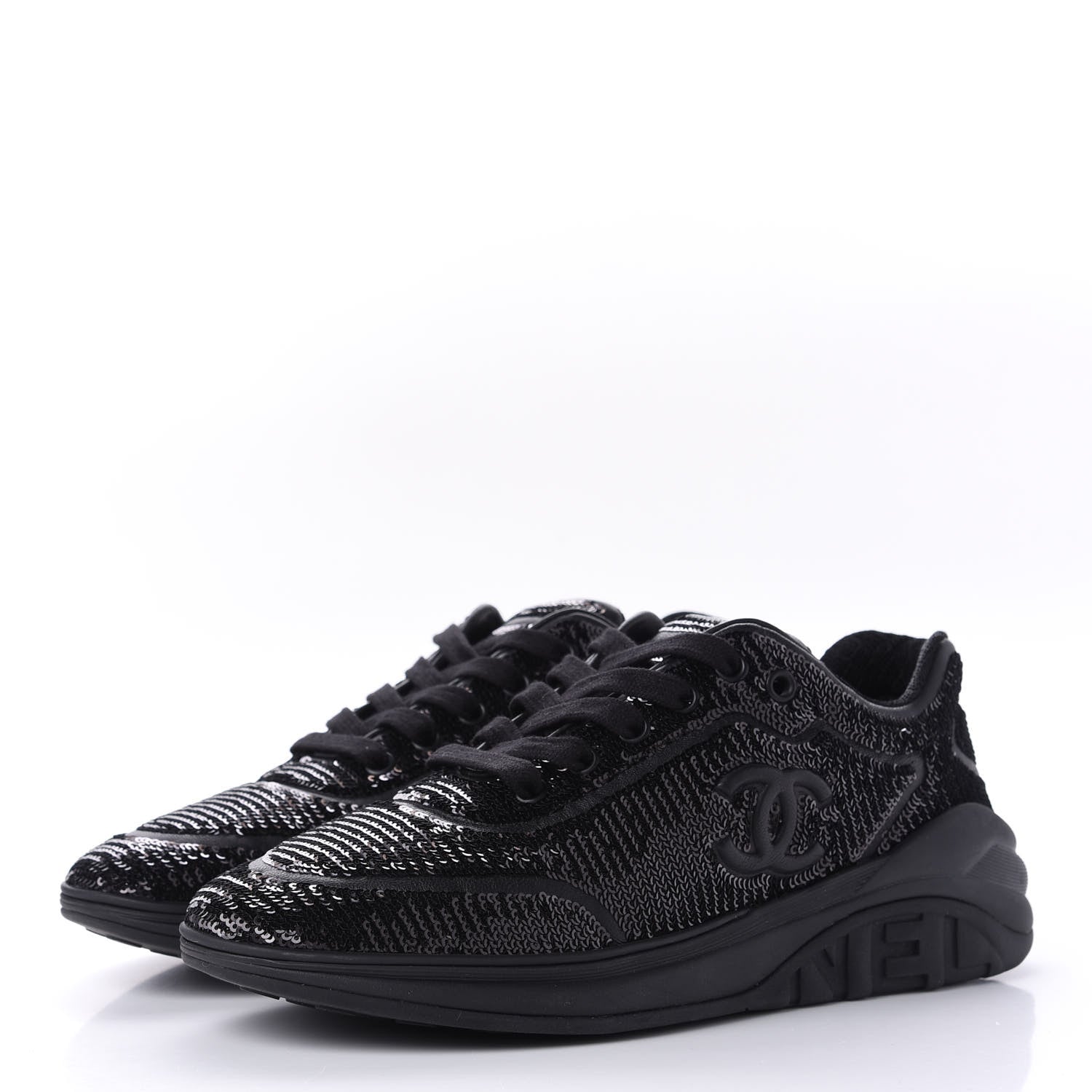Chanel Sequin CC Sneakers 38.5 Black 3 of 10