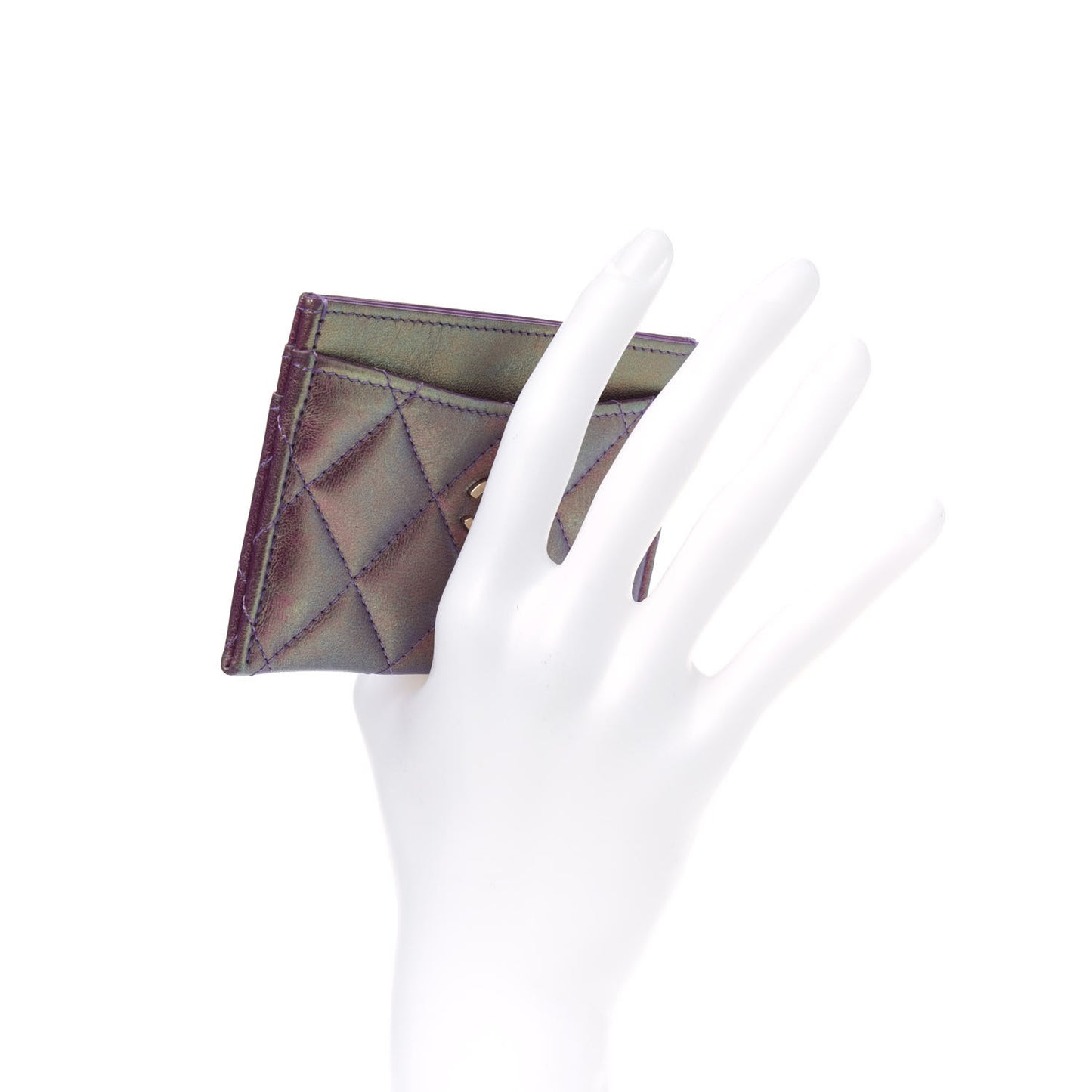 Iridescent Lambskin Quilted Card Holder Purple
