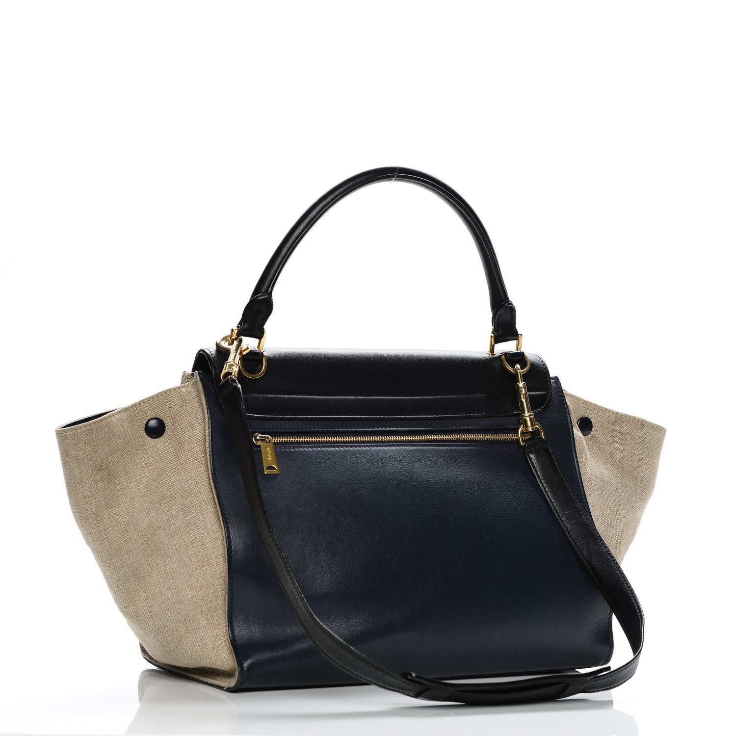 Celine Smooth Calfskin Linen Medium Tri-Color Trapeze Black Navy Blue 3 of 10