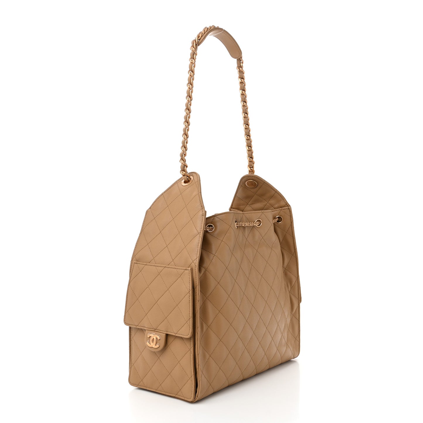 Caviar Quilted Medium Chanel 25 Handbag Dark Beige