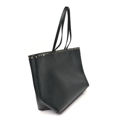 Valentino Garavani Grained Calfskin Rockstud Shoulder Tote Black 3 of 9