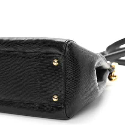 Dolce & Gabbana Iguana Calfskin Embossed Medium Miss Sicily Satchel Black 9 of 12