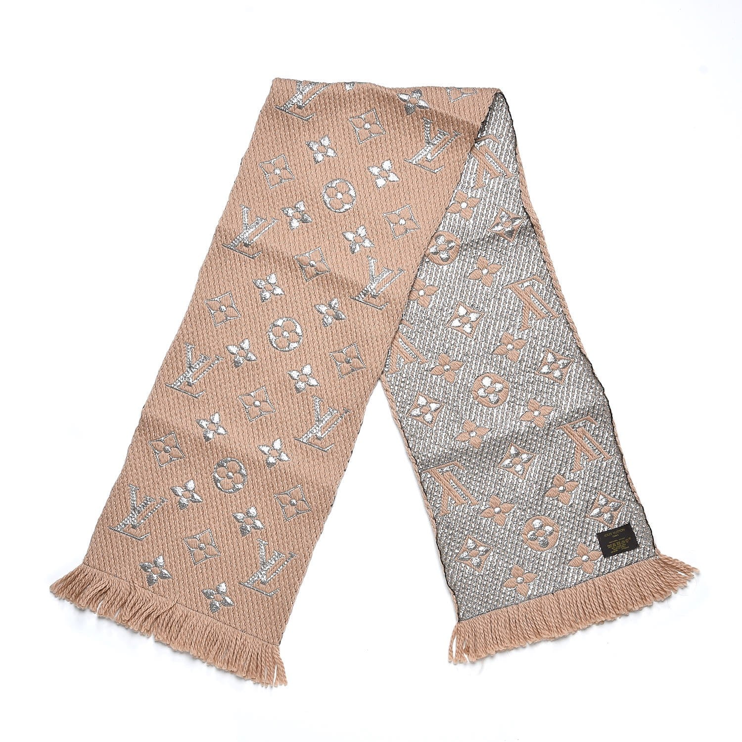 Louis Vuitton Wool Silk Logomania Shine Scarf Beige 3 of 4