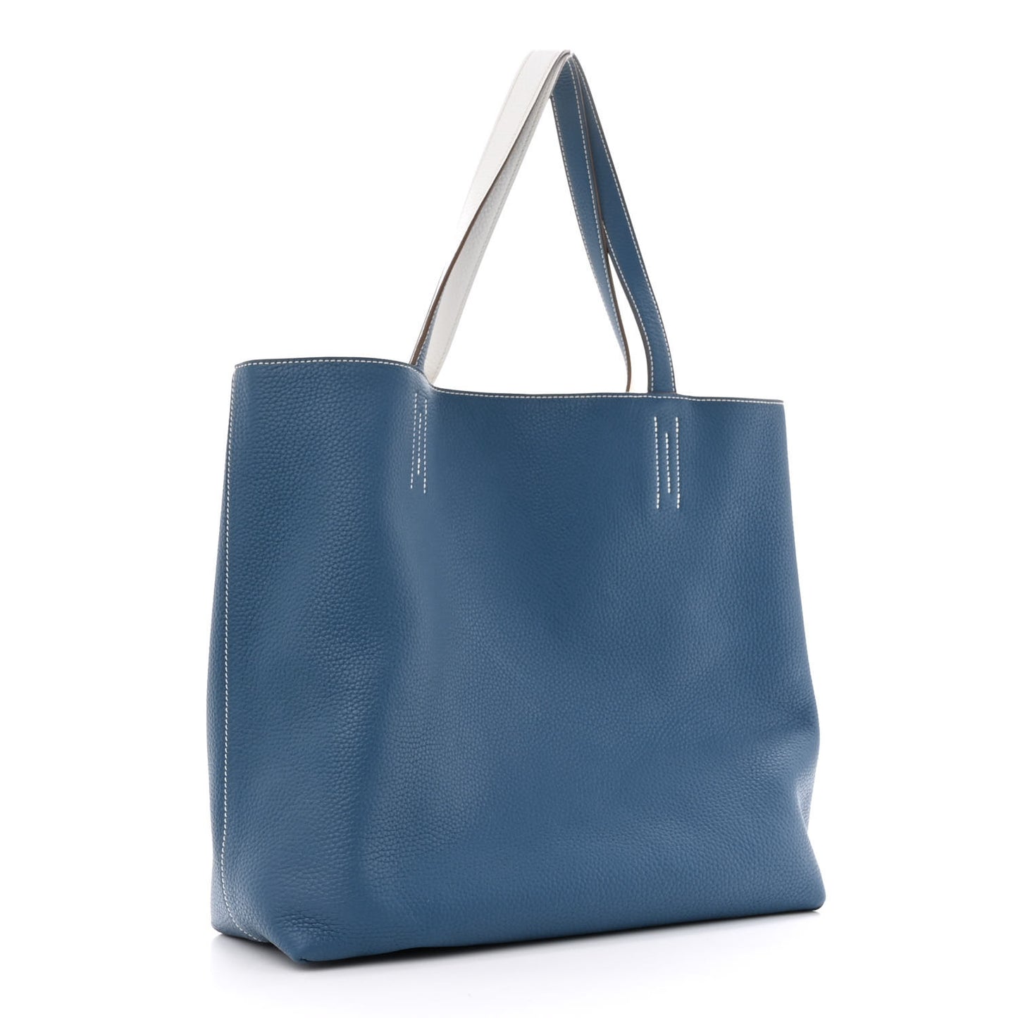 Taurillon Clemence Double Sens 45 Reversible Tote Bleu Thalassa White