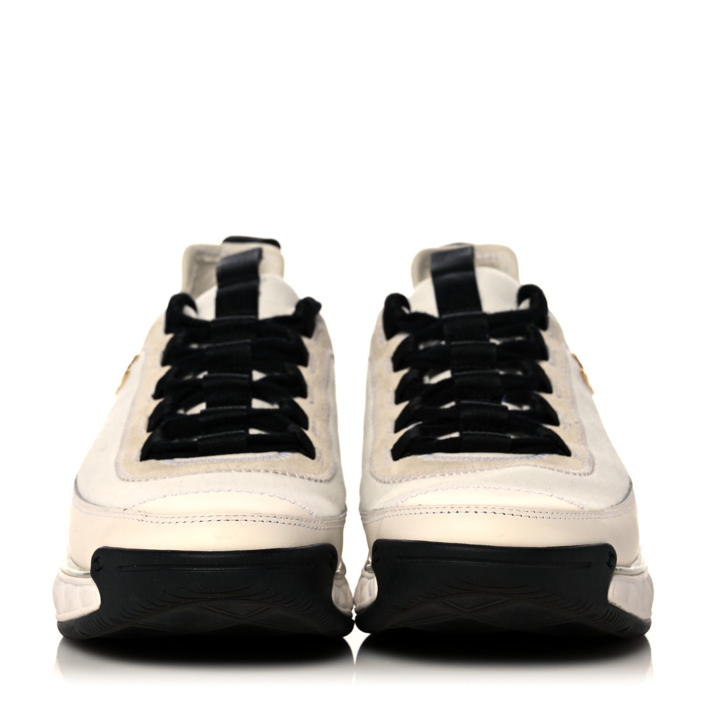 Velvet Calfskin Mixed Fibers CC Sneakers 36.5 Ivory Black