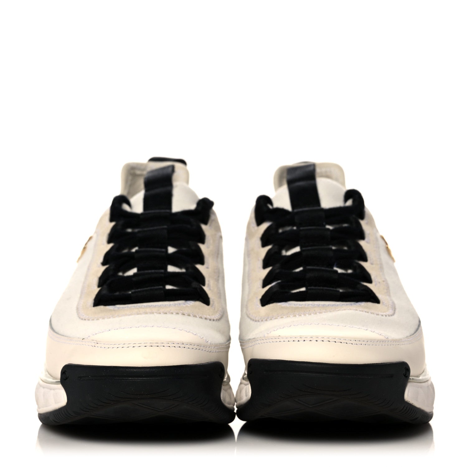 Chanel Velvet Calfskin Mixed Fibers CC Sneakers 36.5 Ivory Black 2 of 8