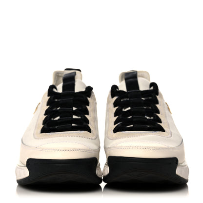 Chanel Velvet Calfskin Mixed Fibers CC Sneakers 36.5 Ivory Black 2 of 8