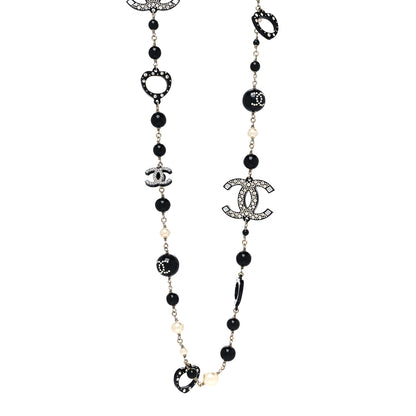 Chanel Pearl Crystal Bead CC Long Necklace Black 1 of 5