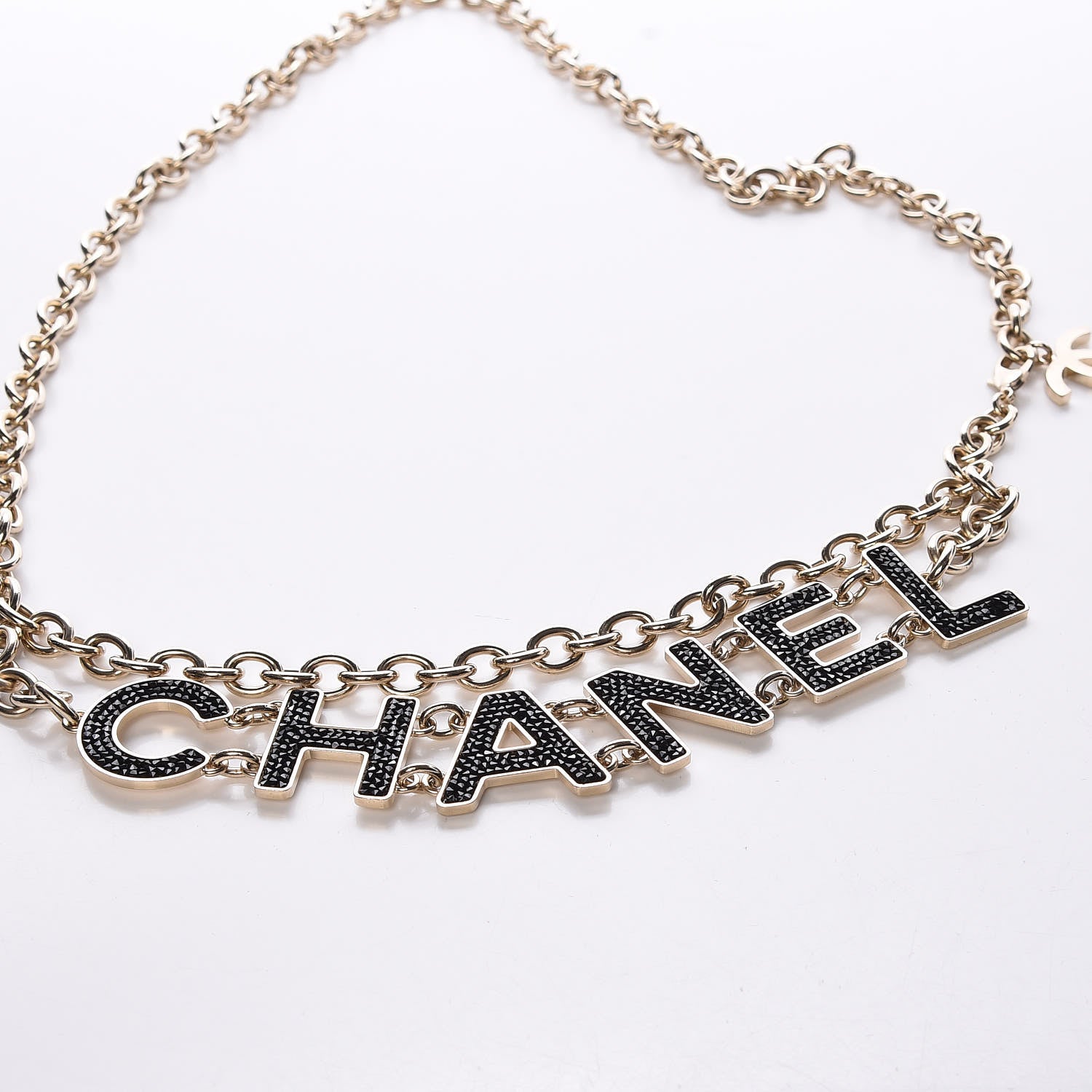 Chanel Crystal Logo Belt Black Gold 6 of 6