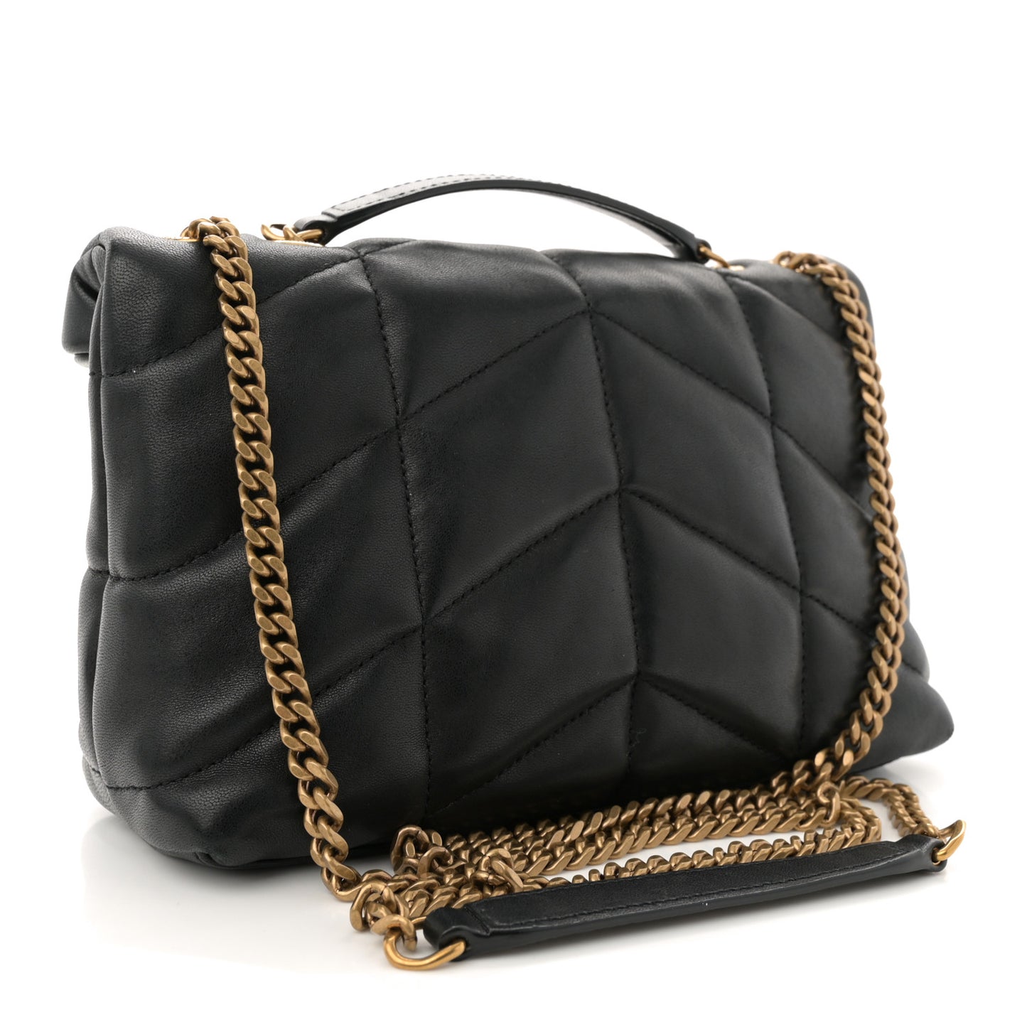 Lambskin Quilted Toy Loulou Puffer Monogram Chain Satchel Black