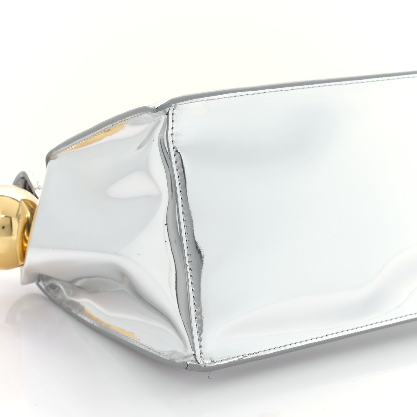 Metallic Patent Calfskin La Pochette Rond Carre Silver