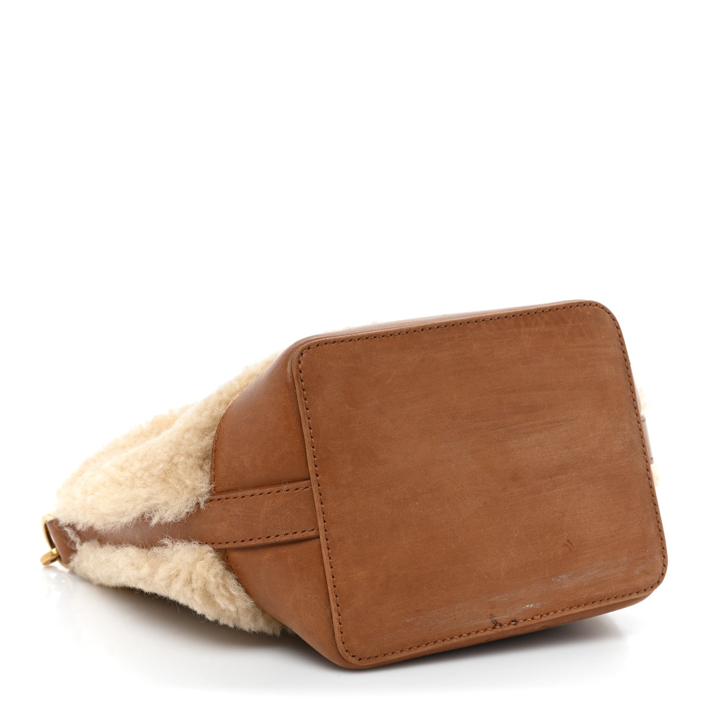 Shearling Calfskin Small Emmanuelle Bucket Bag Natural Beige