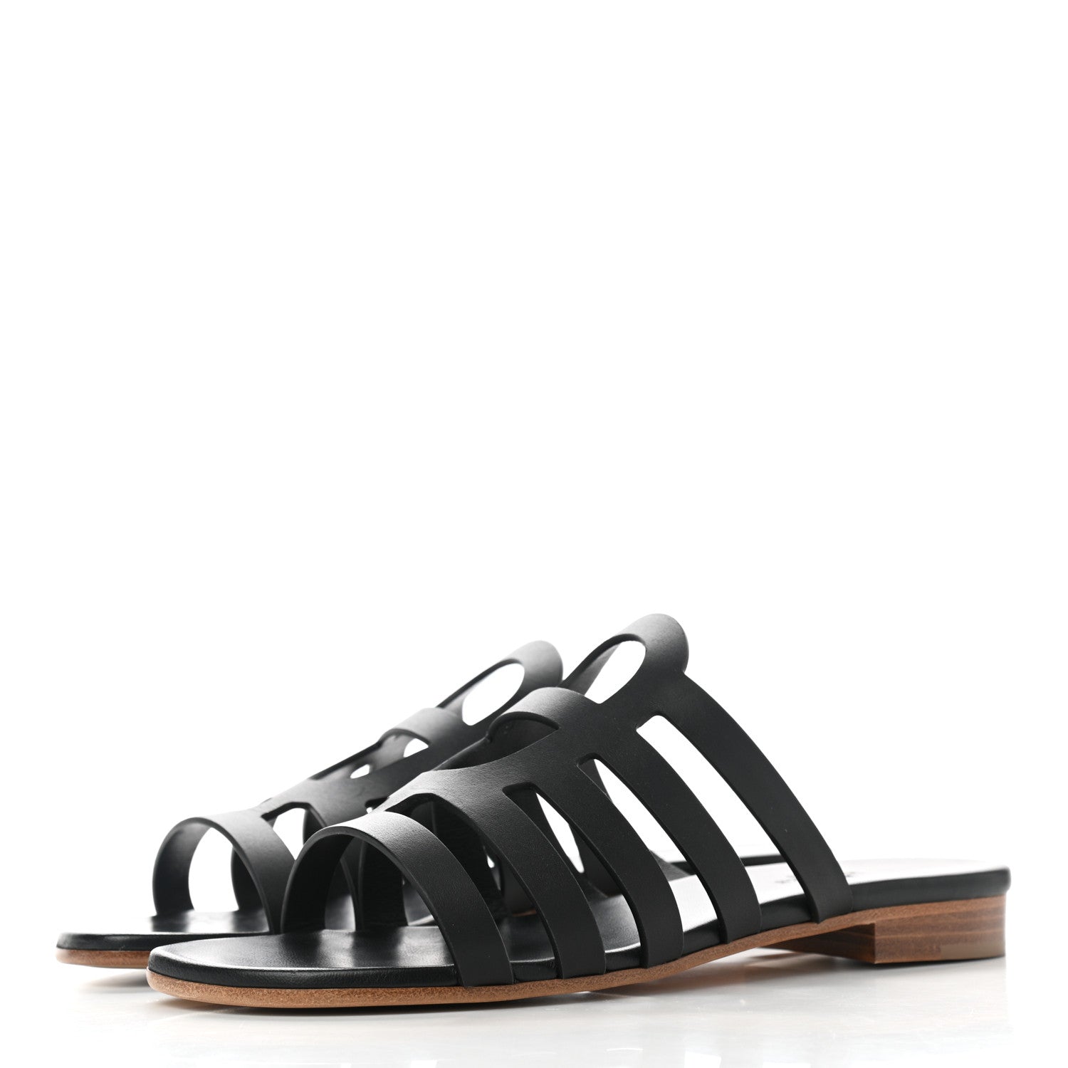 Hermes Calfskin Camelia Sandals 37.5 Black 3 of 9