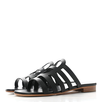 Hermes Calfskin Camelia Sandals 37.5 Black 3 of 9