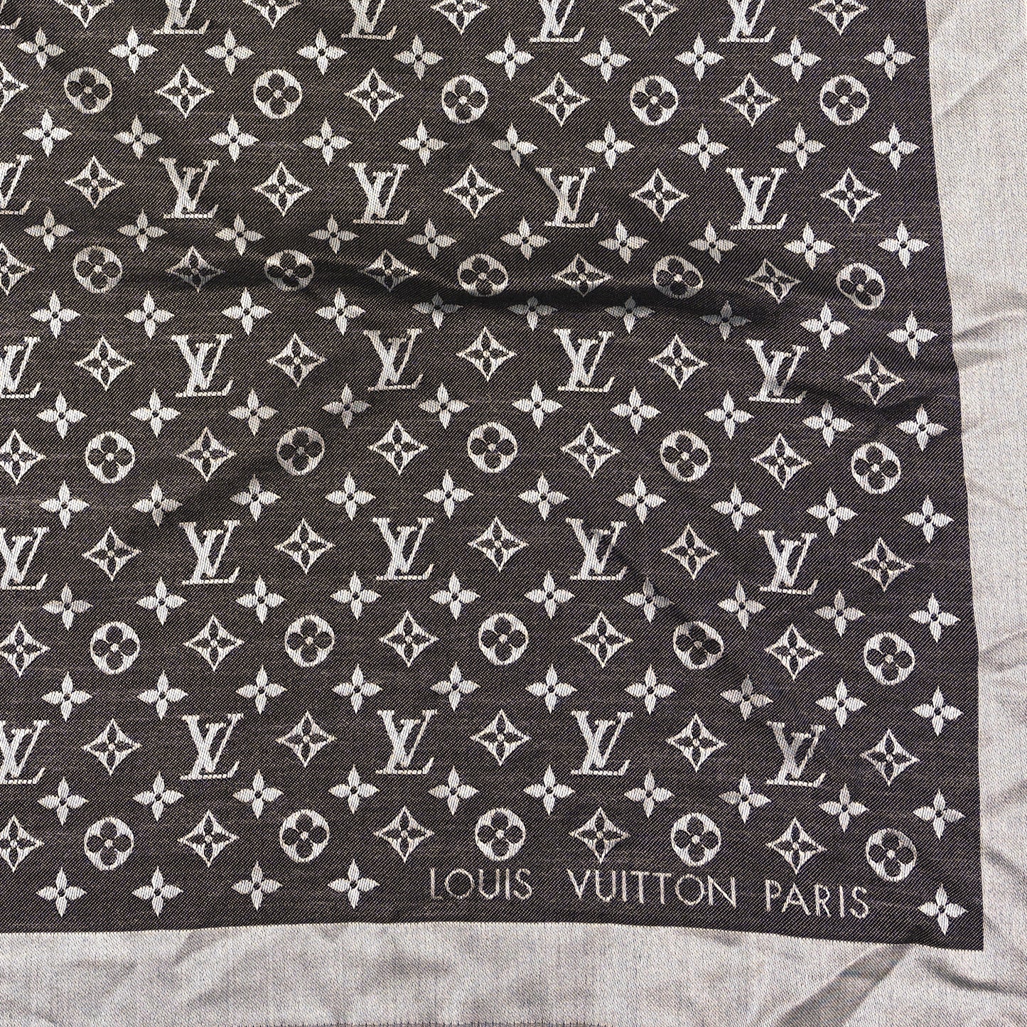 Silk Wool Monogram Denim Shawl Black