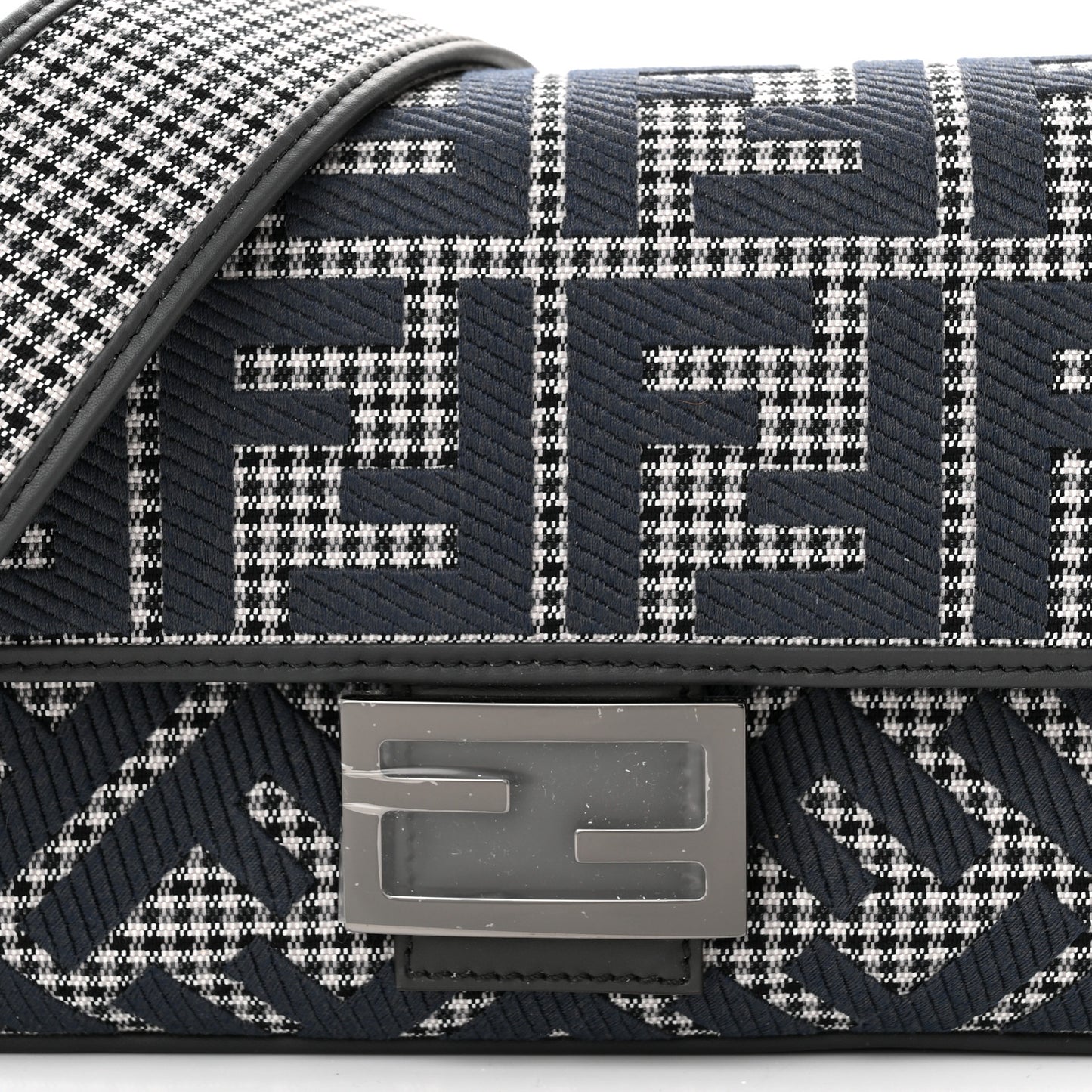 Wool Vitello King Houndstooth FF Embroidered Baguette Grigio Anthracite