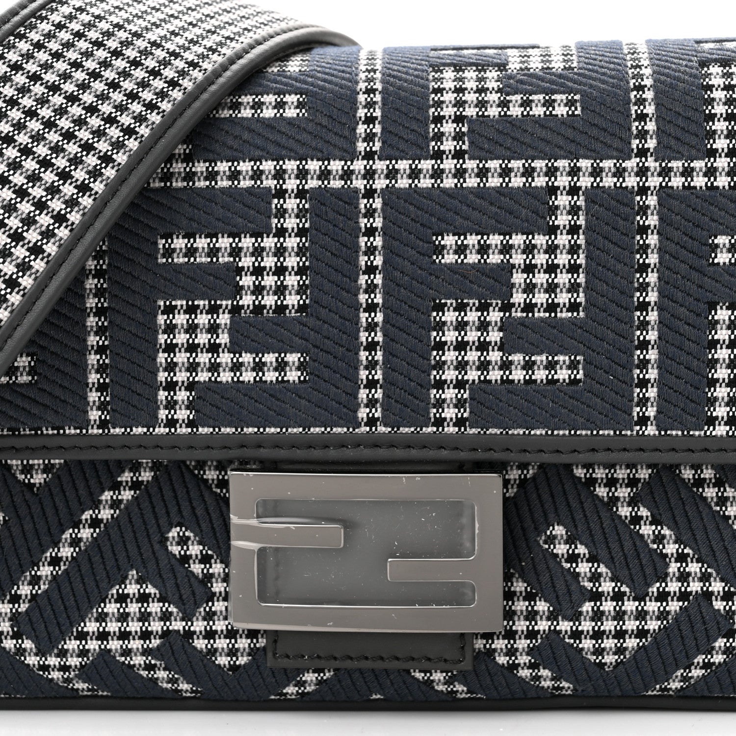 Fendi Wool Vitello King Houndstooth FF Embroidered Baguette Grigio Anthracite 8 of 10