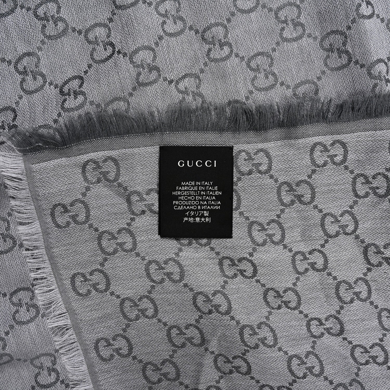 Gucci Wool Silk Monogram GGWeb Fringe Shawl Pearl Medium Grey 2 of 4