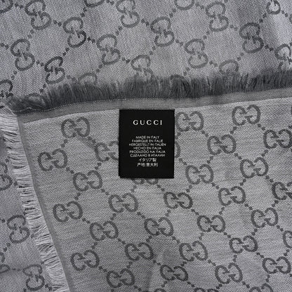 Gucci Wool Silk Monogram GGWeb Fringe Shawl Pearl Medium Grey 2 of 4