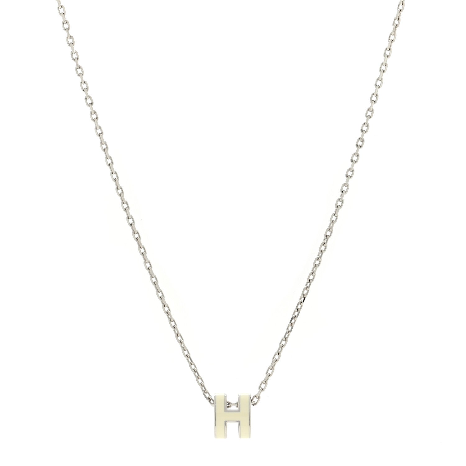 Hermes Lacquered Palladium Mini Pop H Pendant Necklace White 1 of 5