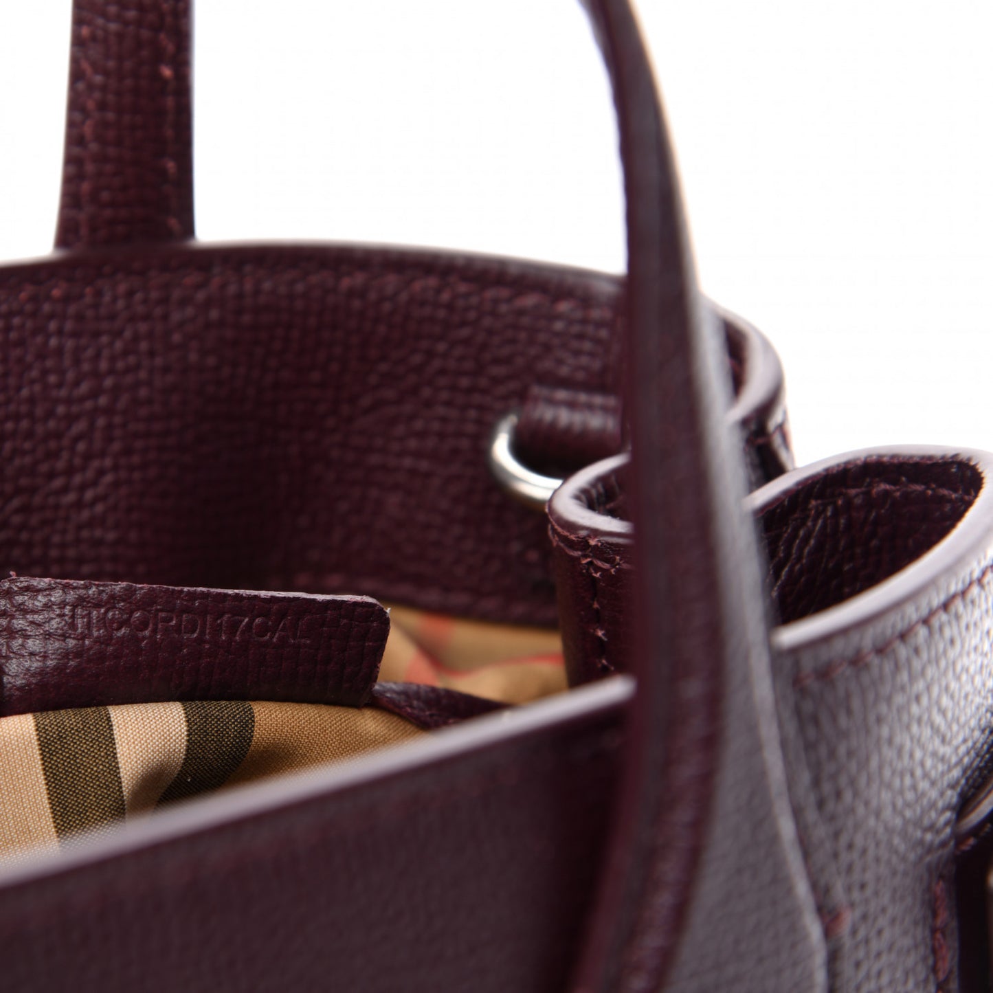 Grainy Calfskin House Check Small Banner Tote Mahogany Red