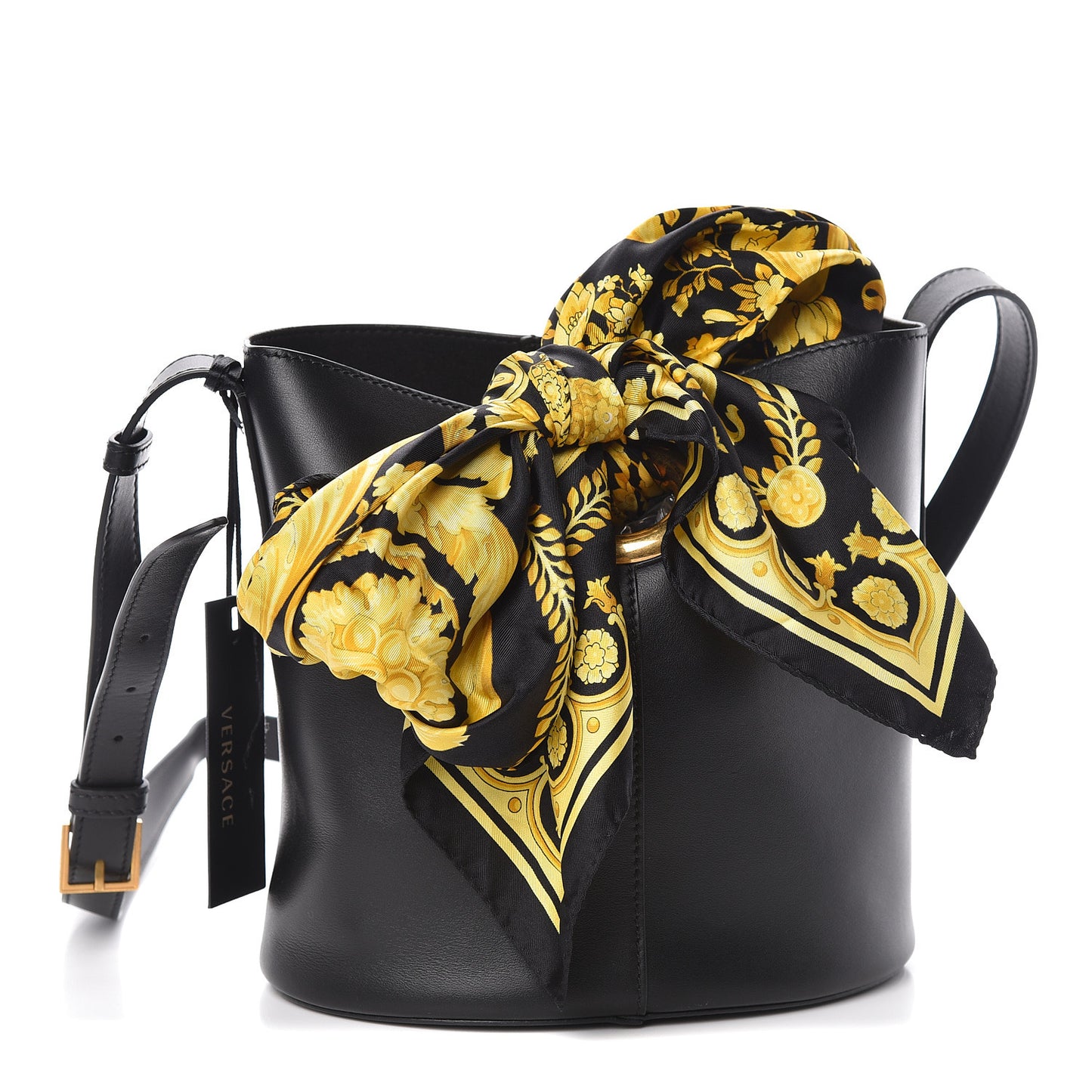 Calfskin Barocco Scarf Bucket Bag Black